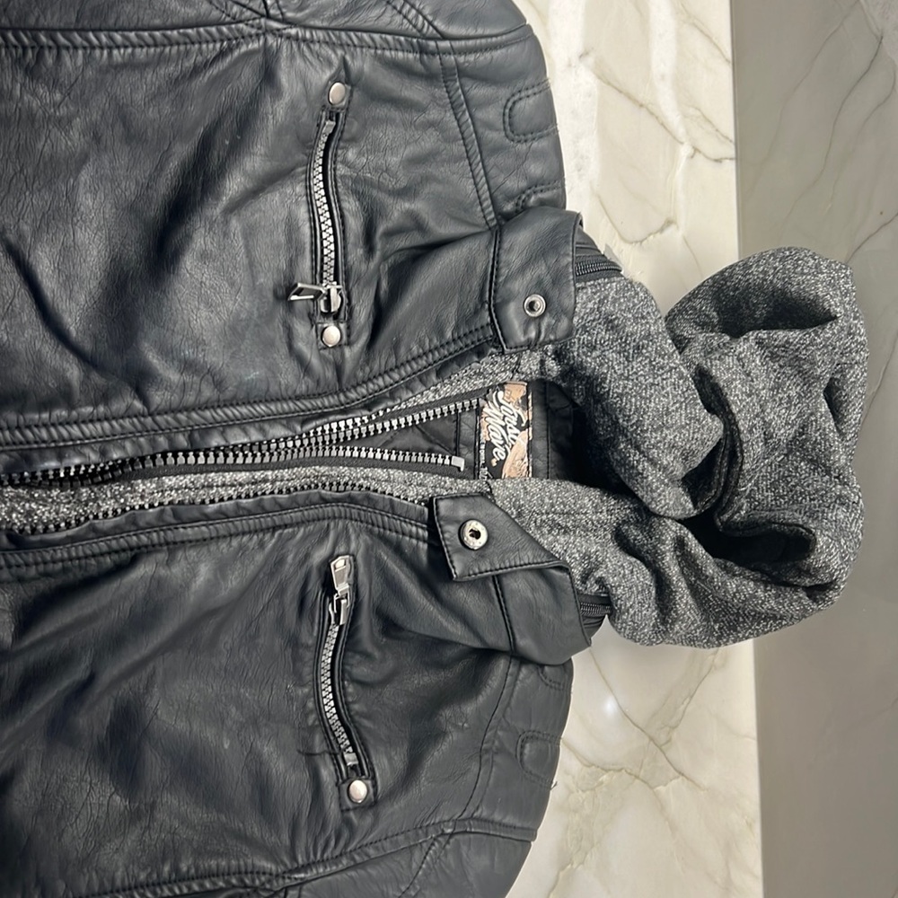 Boys faux leather hooded jacket sz 10/12